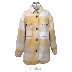 Isabel Marant Etoile Harveli Honey Yellow Oversized Plaid Wool Shacket 36 Small